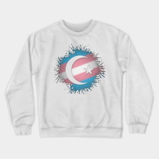 Paint Splatter Transgender Pride Flag Star and Crescent Symbol Crewneck Sweatshirt